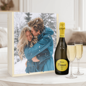 Bestel Champagnepakket met glazen - Riondo Prosecco Spumante - Bedrukte deksel met eigen foto