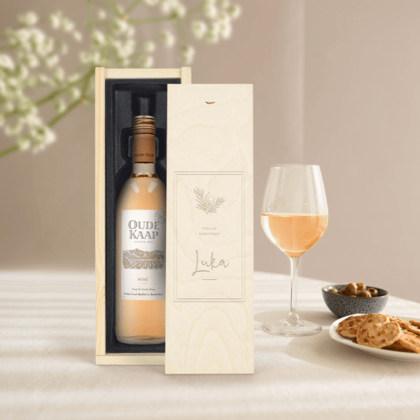 Bestel Wijn in gegraveerde kist - Oude Kaap - Rosé met eigen foto