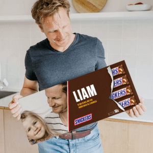 Bestel Mega Snickers reep met naam en foto bedrukken met eigen foto