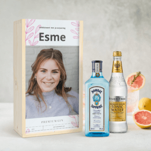 Bestel Gin-tonic pakket bedrukken - Bombay Sapphire (glanzende deksel) met eigen foto