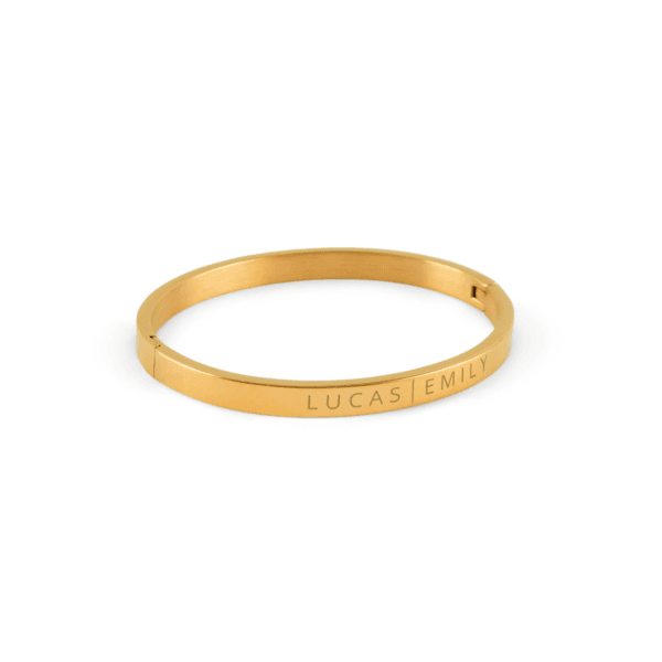 Bestel Bangle armband met naam - goudkleurig met eigen foto