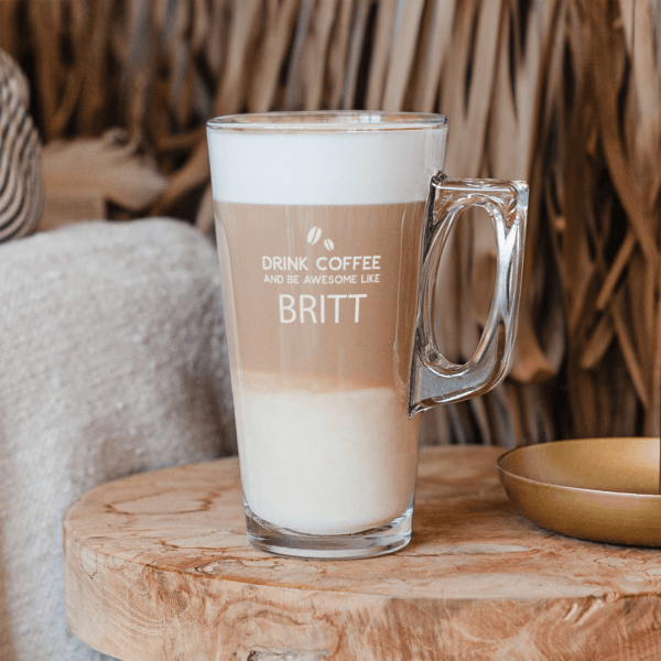 Bestel Latte Macchiato glas graveren - 2 stuks met eigen foto
