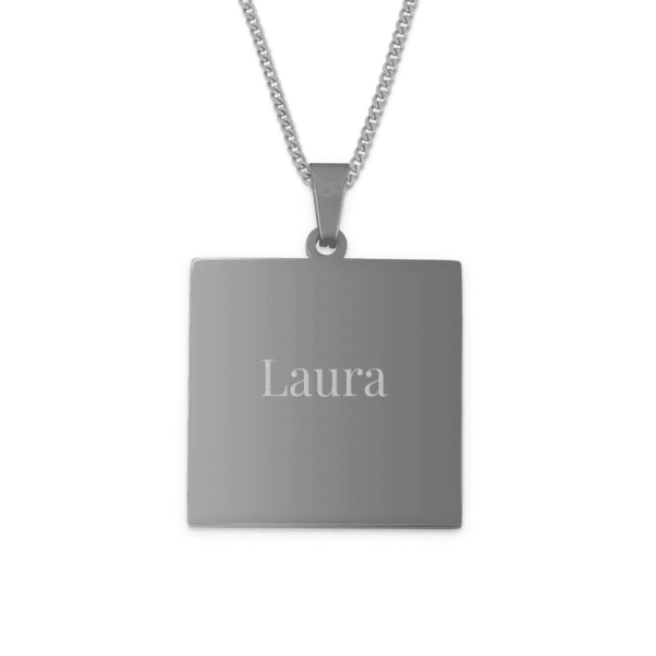 Bestel Ketting vierkante hanger met naam - zilver met eigen foto