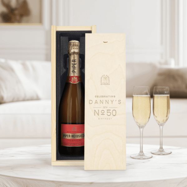 Bestel Champagne in gegraveerde kist - Piper Heidsieck Brut (750ml) met eigen foto