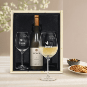 Bestel Wijnpakket met glas - Salentein Primus Chardonnay (Gegraveerde glazen) met eigen foto