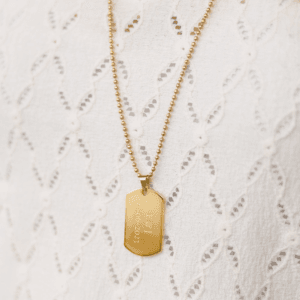 Bestel Goudkleurig naamplaatje incl. ketting met eigen foto