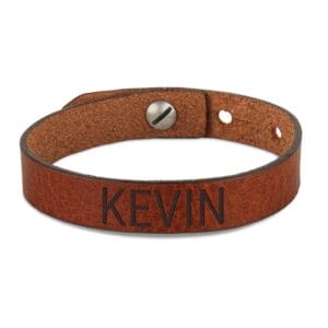Bestel Leren armband voor heren graveren - Bruin met eigen foto