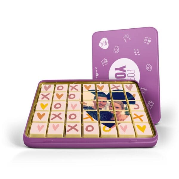 Bestel Foto op chocolade blokjes in blik met eigen foto