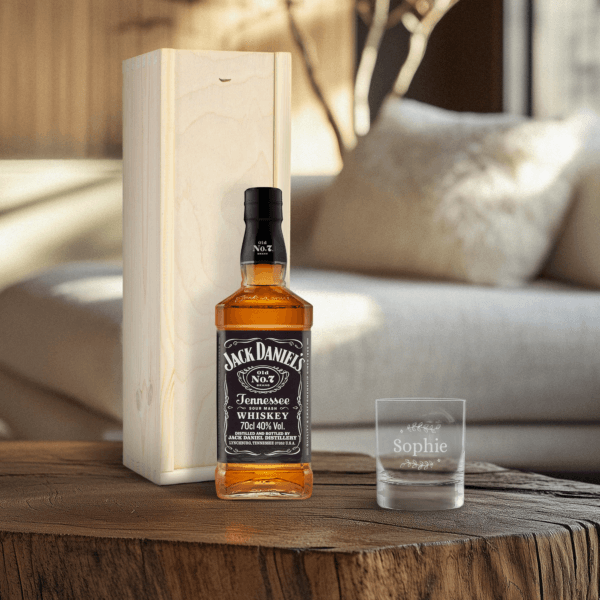 Bestel Jack Daniels whiskeypakket met gegraveerd glas met eigen foto