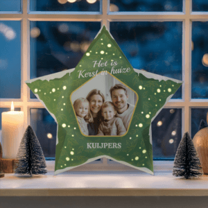 Bestel DIY Kerstster papier personaliseren - 42.5 cm - met lampjes met eigen foto