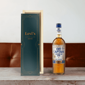 Bestel Rum in bedrukte kist - Old Captain (bruin) met eigen foto