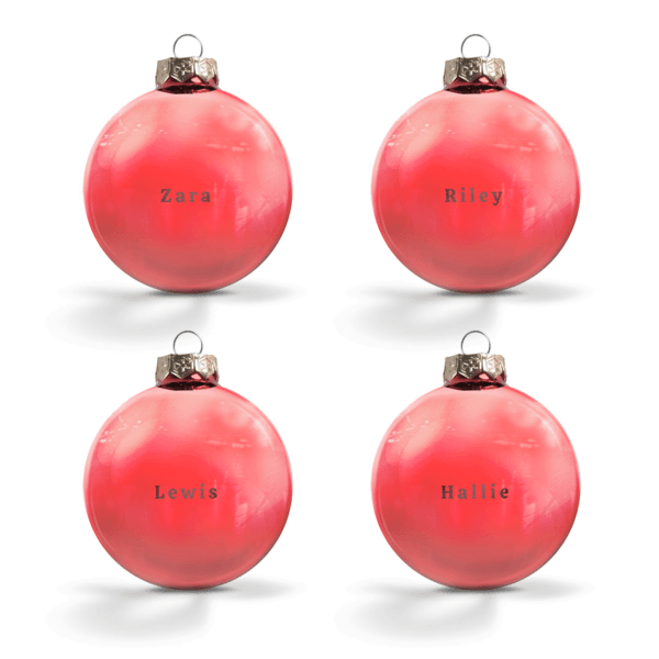 Bestel Kerstbal met naam - Rood - 4 stuks met eigen foto