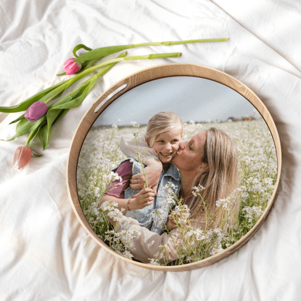 Bestel Rond dienblad bedrukken - Houtlook - 40 cm met eigen foto