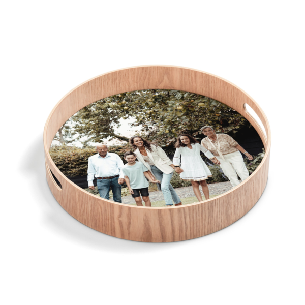 Bestel Rond dienblad bedrukken - Houtlook - 30 cm met eigen foto