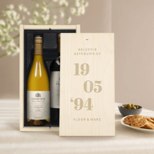Bestel Wijnpakket in gegraveerde kist - Salentein - Pinot Noir en Chardonnay met eigen foto