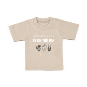 Bestel Baby shirt bedrukken - Korte mouw - Beige - 50/56 met eigen foto