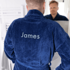Bestel Heren badjas borduren - Donkerblauw - L/XL met eigen foto