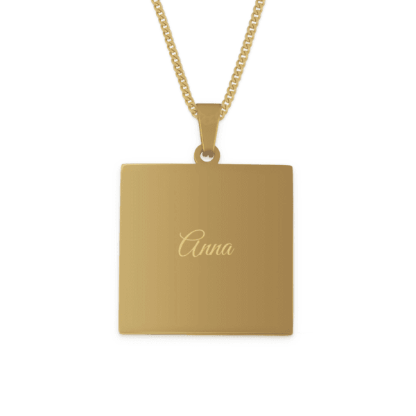 Bestel Ketting vierkante hanger met naam - goud met eigen foto
