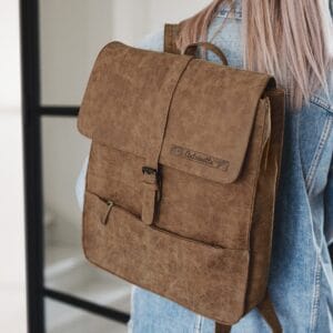 Bestel Eco leren rugtas met naam - Groot met eigen foto