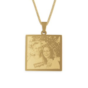 Bestel Ketting vierkante hanger met foto - goud met eigen foto