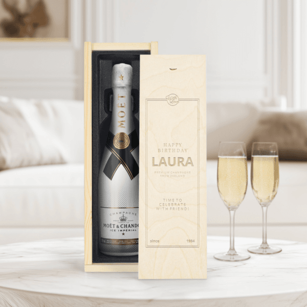 Bestel Champagne in gegraveerde kist - Moët & Chandon Ice Imperial (750ml) met eigen foto