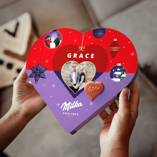 Bestel Kerst Milka hart met naam en foto met eigen foto