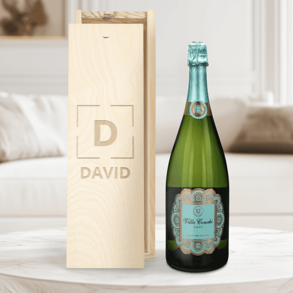 Bestel Cava in gegraveerde kist - Villa Conchi (Magnum) 1.5L met eigen foto