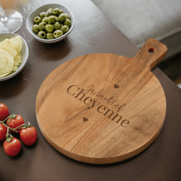 Bestel Borrelplank graveren - Teak - M met eigen foto