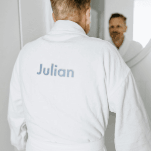 Bestel Heren badjas borduren - Wit - L/XL met eigen foto