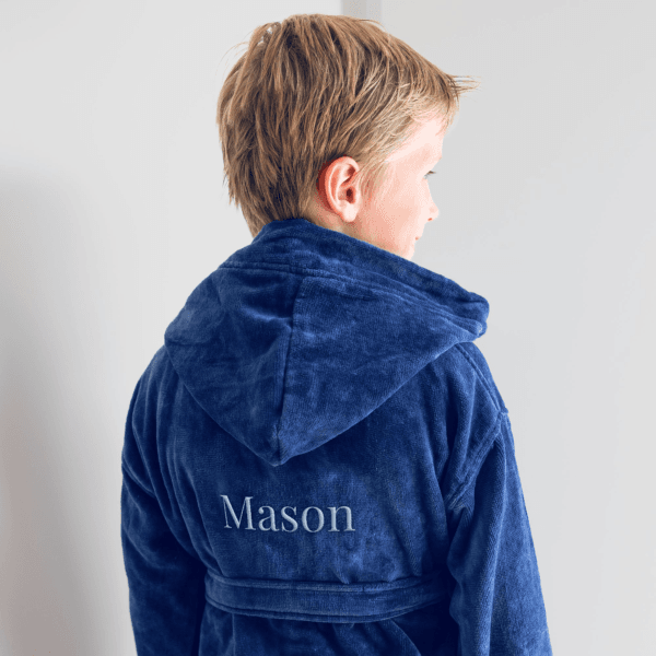 Bestel Kinderbadjas met naam - Blauw - 8/10 jaar met eigen foto
