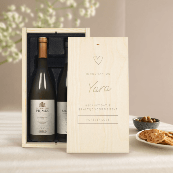 Bestel Wijnpakket in gegraveerde kist - Salentein Primus Malbec en Chardonnay met eigen foto