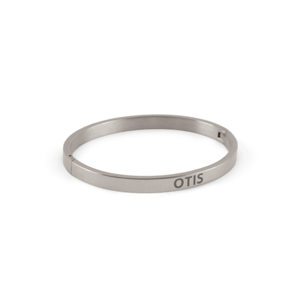 Bestel Bangle armband met naam - zilverkleurig met eigen foto