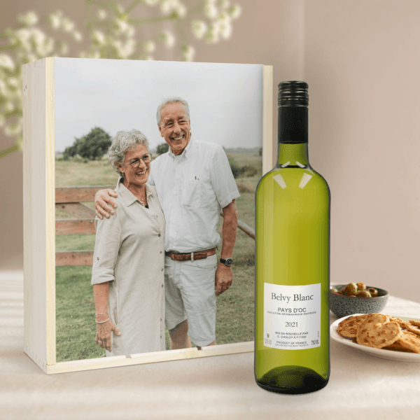 Bestel Wijnpakket in bedrukte kist - Belvy - Wit