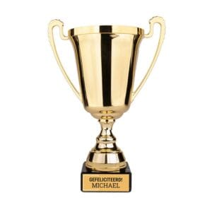 Bestel Trofee bedrukken - Goud met eigen foto