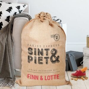 Bestel Jute zak van Sinterklaas met naam bedrukt met eigen foto