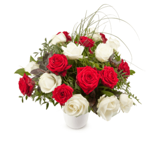 Bestel Bloemen - Boeket Rozen Rood-Wit (Groot) met eigen foto