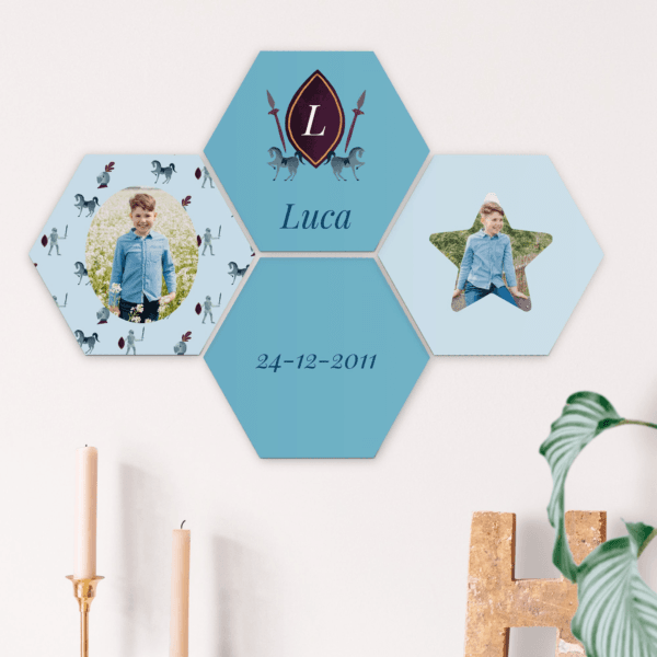 Bestel Wandpanelen met foto of naam - Hexagon - 4 stuks met eigen foto