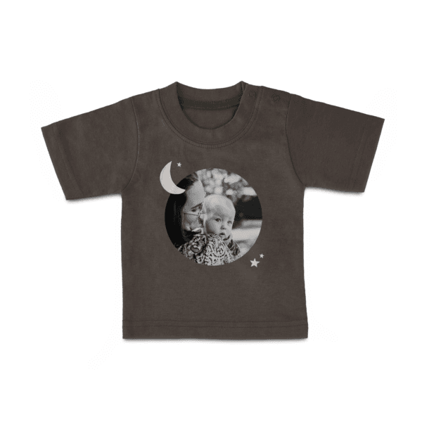 Bestel Baby shirt bedrukken - Korte mouw - Antraciet - 86/92 met eigen foto