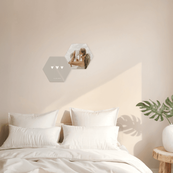 Bestel Wandpanelen met foto of naam - Hexagon - 2 stuks met eigen foto