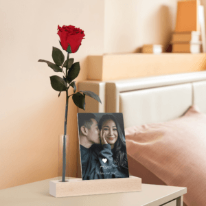 Bestel Infinity roos met foto standaard met eigen foto