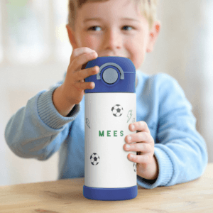 Bestel RVS drinkfles met rietje kind - 350 ml - Blauw met eigen foto