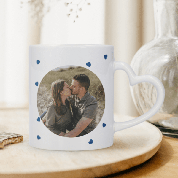 Bestel Mok met hartvormig oor bedrukken - 325 ml met eigen foto