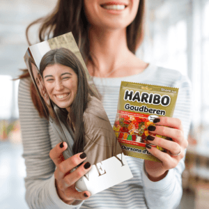 Bestel Gepersonaliseerd cadeaupakket met Haribo snoep (510 gram) met eigen foto