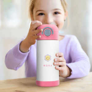 Bestel RVS drinkfles met rietje kind - 350 ml - Roze met eigen foto