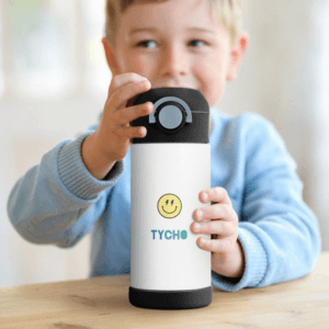 Bestel RVS drinkfles met rietje kind - 350 ml - Zwart met eigen foto