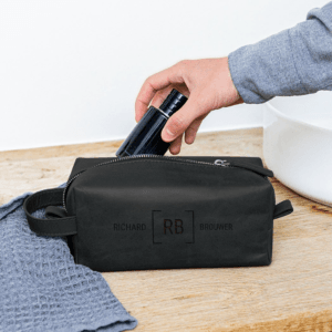 Bestel Leren toilettas met naam - Zwart met eigen foto