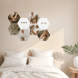 Bestel Forex wandpaneel met foto of naam - Hexagon - 8 stuks met eigen foto