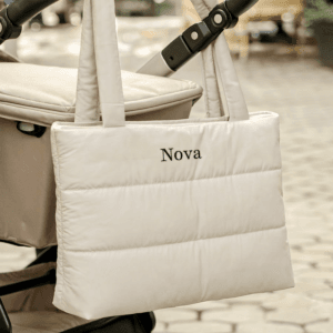 Bestel Puffer tas - Beige met eigen foto