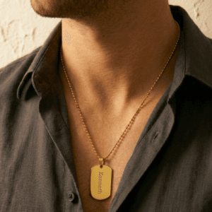 Bestel Ketting dog tag hanger met tekst - Goud met eigen foto