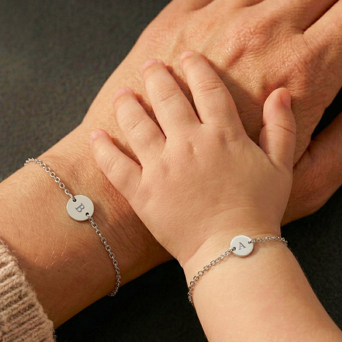 Bestel Moeder dochter armbanden - Zilver - 16 & 13 cm met eigen foto
